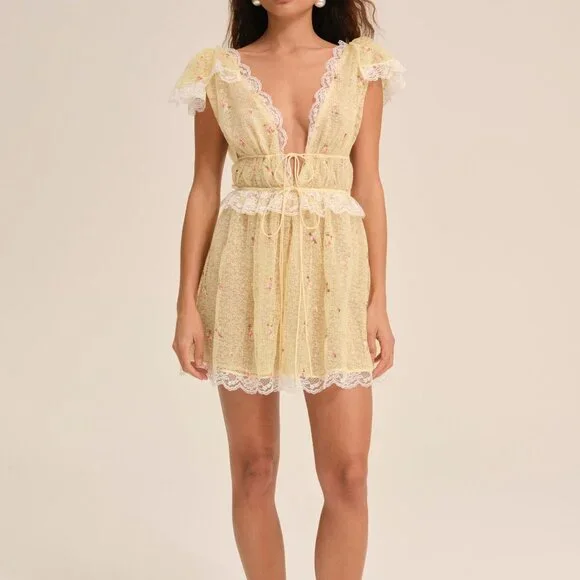 For Love & Lemons Poppy Lace Mini Dress Size XSXS / Yellow For Love & Lemons Poppy Lace Mini Dress Size XSXS / Yellow